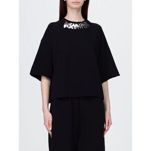 Disclaimer Cropped Cotton T-Shirt With Printed Logo And Crew Neck